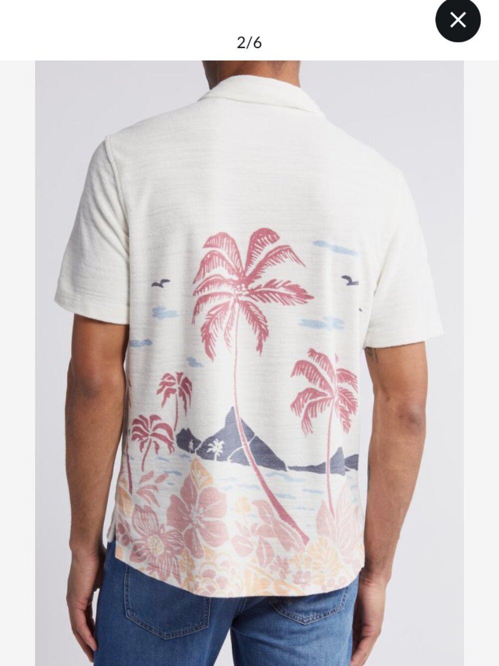 FAHERTY Scenic Volcanic Island Cabana Terry Shirt White Palm Pocket Size M